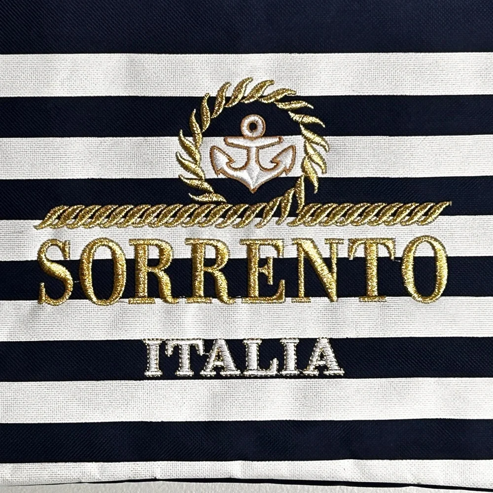 Elegant NWT SORRENTO ITALIA Nautical Blue & white Travel Bag Gold Embroidery